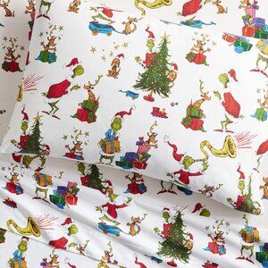 Pottery Barn Kids Dr. Seuss's The Grinch and Max Flannel Twin Sheets